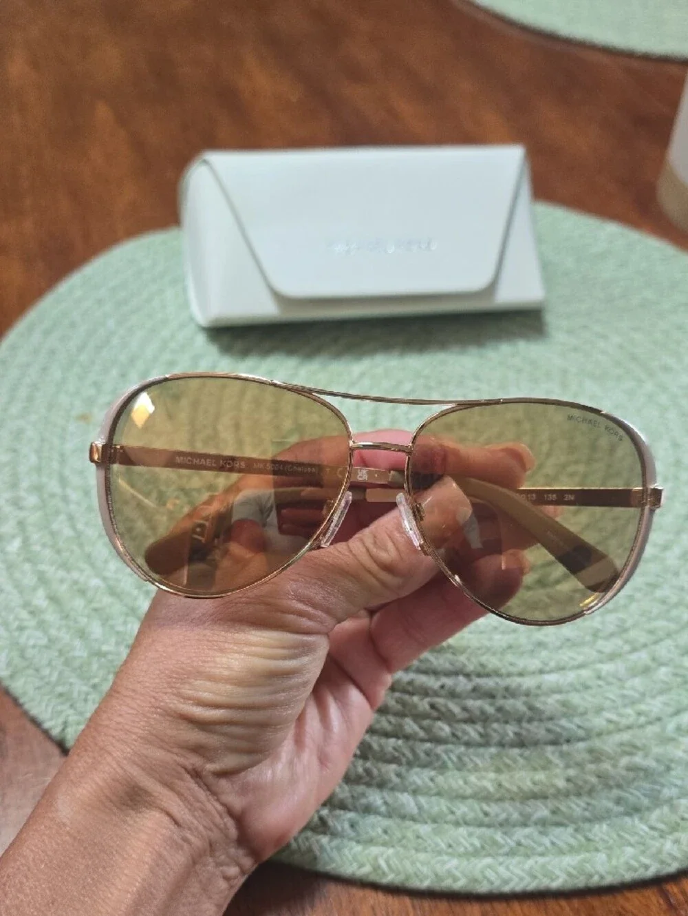 Michael Kors Rose Gold Aviator Sunglasses with Brown Lenses